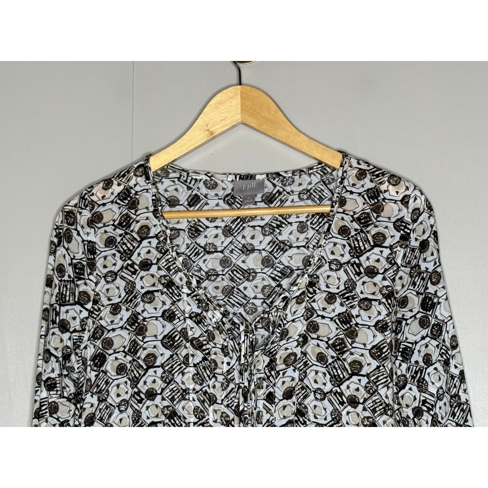 J. Jill Black White Tan Geometric Print V Neck Tunic Top XS - Picture 2 of 8